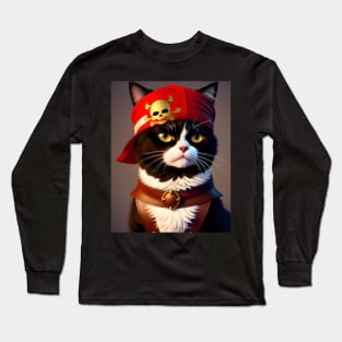 Pirate Cat- Modern Digital Art Long Sleeve T-Shirt